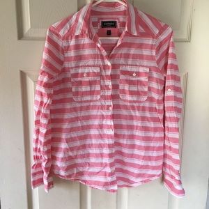 Express Casual Button-down Shirt pink/white stripes